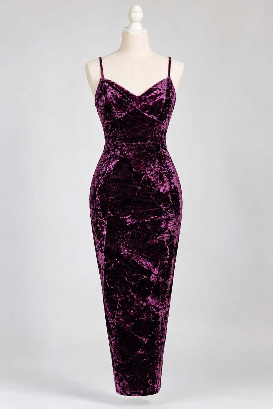 Vintage Bisou-Bisou 90s Y2K Crushed Grape Velvet Purple Cami Pencil Dress Small